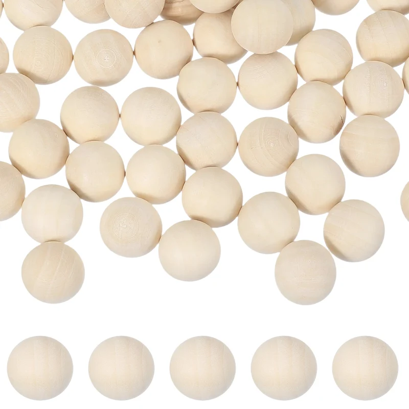 100 Pcs Wooden Balls, 0.7 Inch(18mm) Unfinished Wood Balls, Wood Color