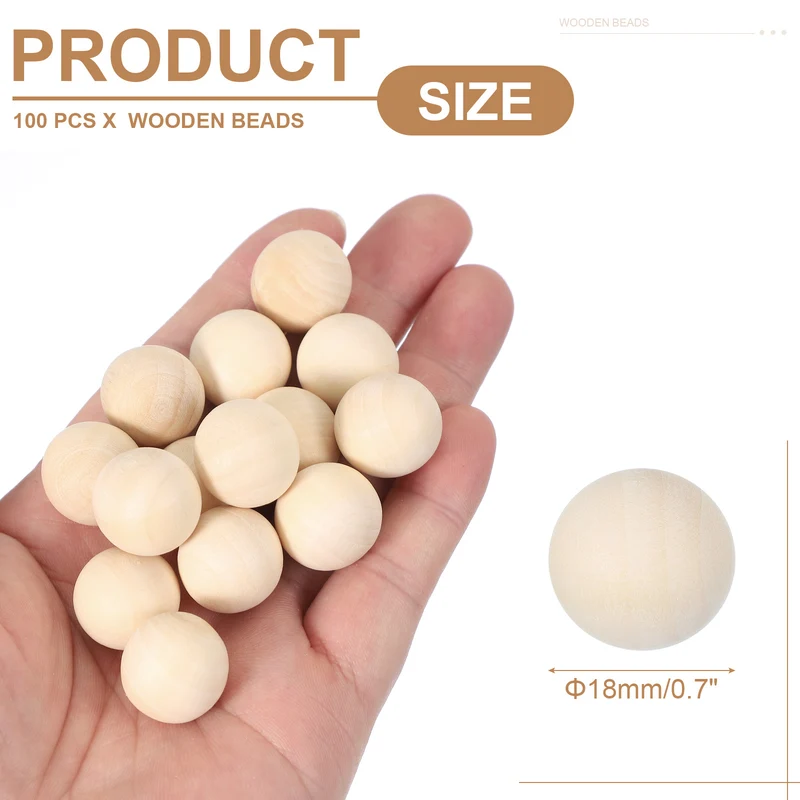 100 Pcs Wooden Balls, 0.7 Inch(18mm) Unfinished Wood Balls, Wood Color