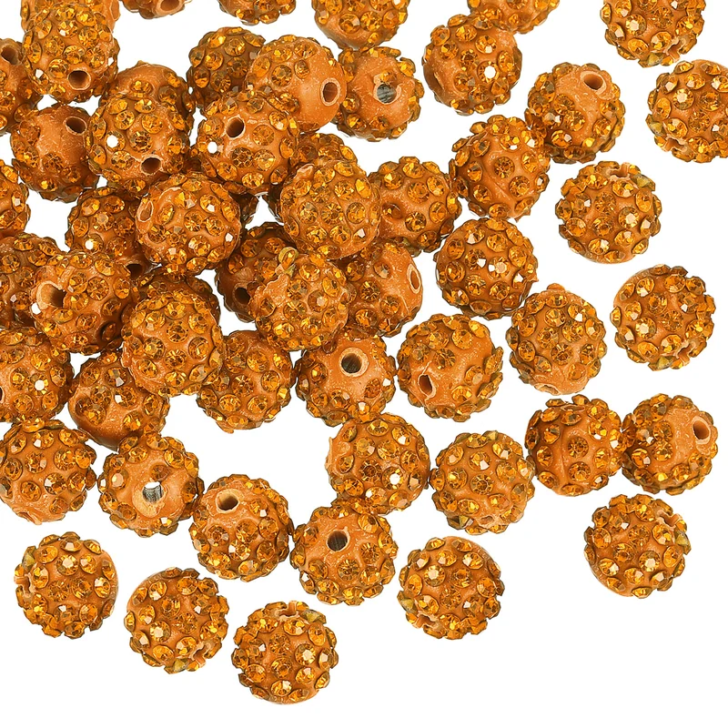 100Pcs 8mm Rhinestone Clay Beads, Polymer Clay Crystal Bead (Golden Yellow)