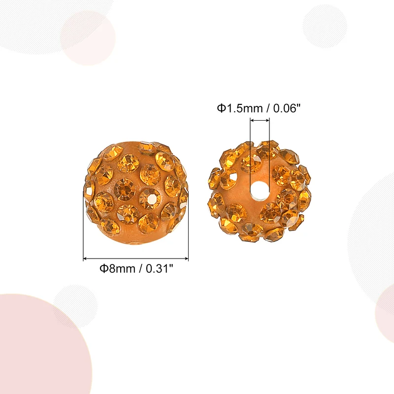 100Pcs 8mm Rhinestone Clay Beads, Polymer Clay Crystal Bead (Golden Yellow)