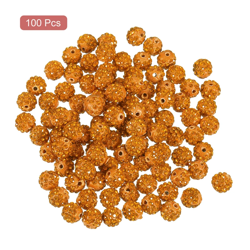 100Pcs 8mm Rhinestone Clay Beads, Polymer Clay Crystal Bead (Golden Yellow)