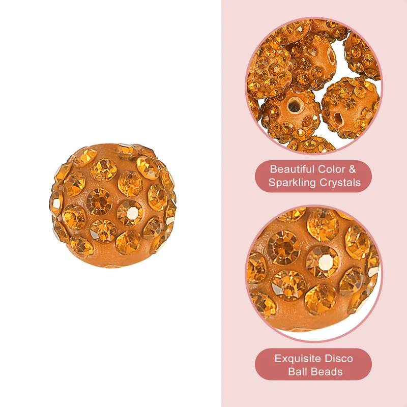 100Pcs 8mm Rhinestone Clay Beads, Polymer Clay Crystal Bead (Golden Yellow)