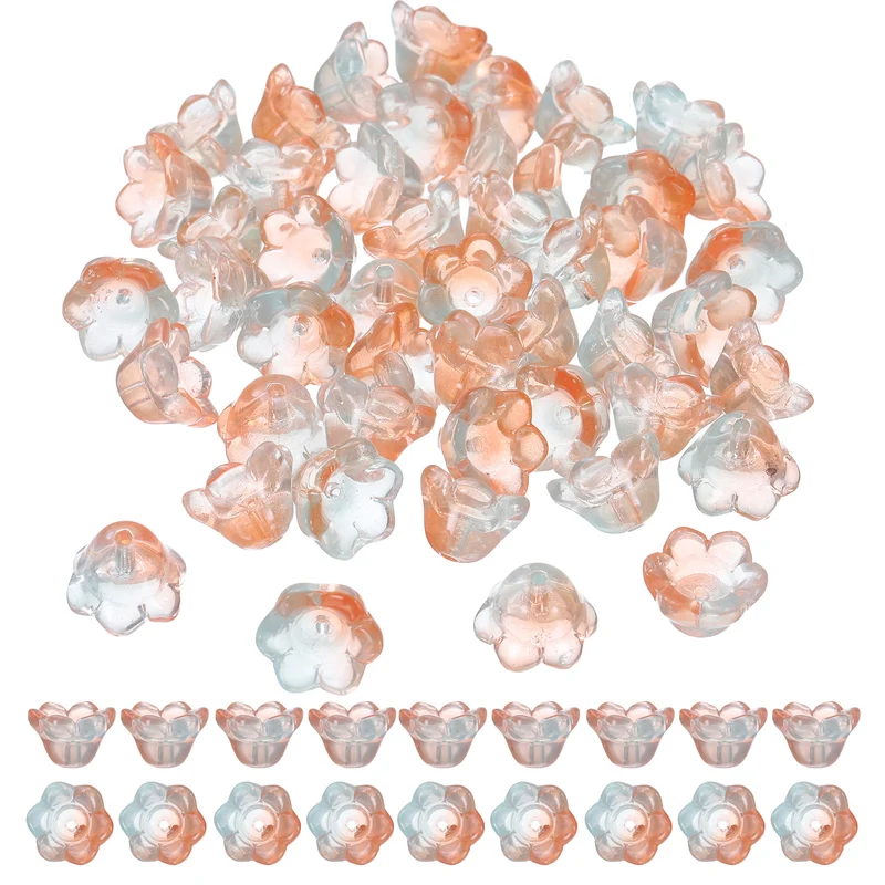 100 Pcs Glass Flower Beads for Jewelry Making, Loose Bead Charm, Orange/Blue