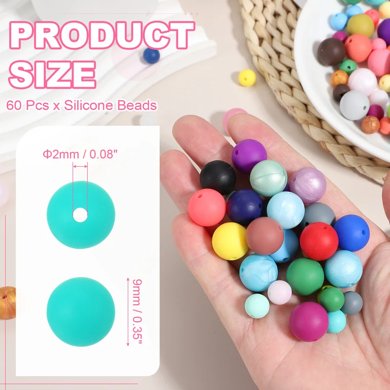 60 Pcs Silicone Beads, 9mm Bulk Beads for Keychain Making, Bright Blue