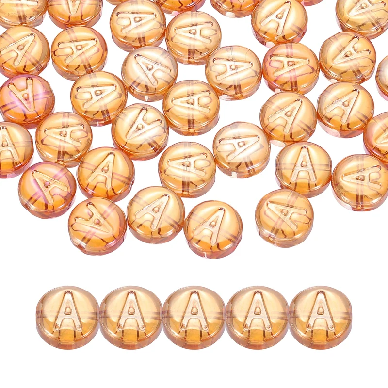 60Pcs Glass Letter Beads, 10mm A Initial Letter Spacer Beads, Red Orange