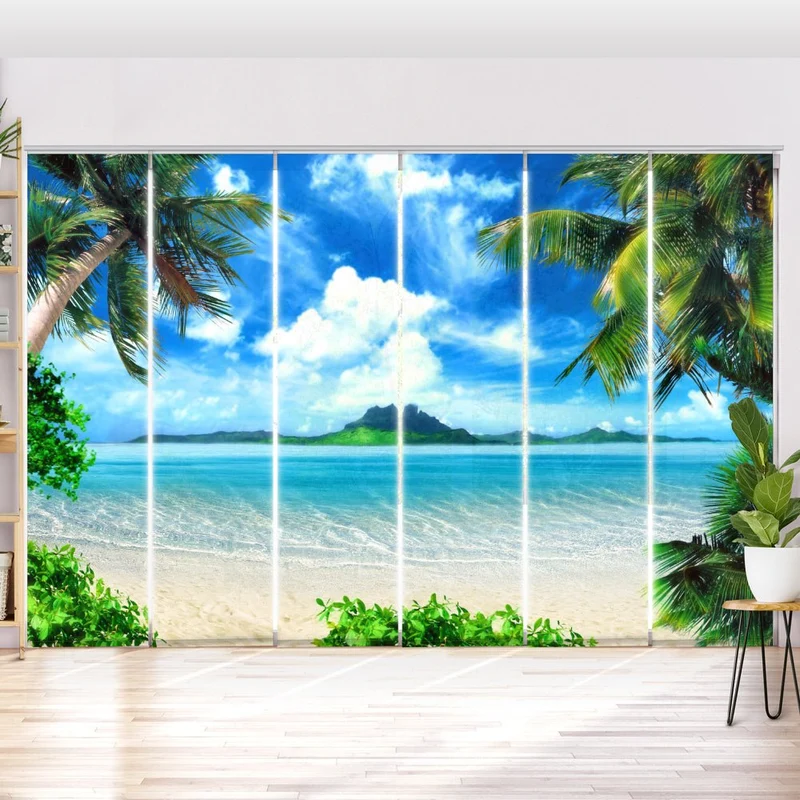 Schiebegardine Motiv "Palmen Insel Meer"