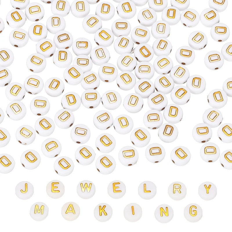 Alphabet Beads, 100 Pcs Gold Letter Beads Acrylic Charms, 4x7mm, Letter D
