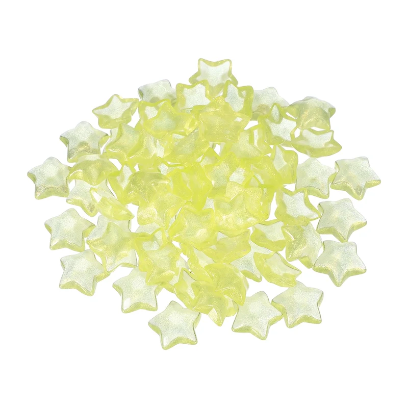 50 Pcs Flat Back Resin Star Beads, Glitter Star Charm, Yellow