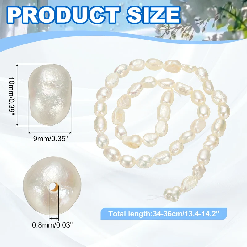Freshwater Pearl Beads, 9-10mm Straight Hole Pearl String, White
