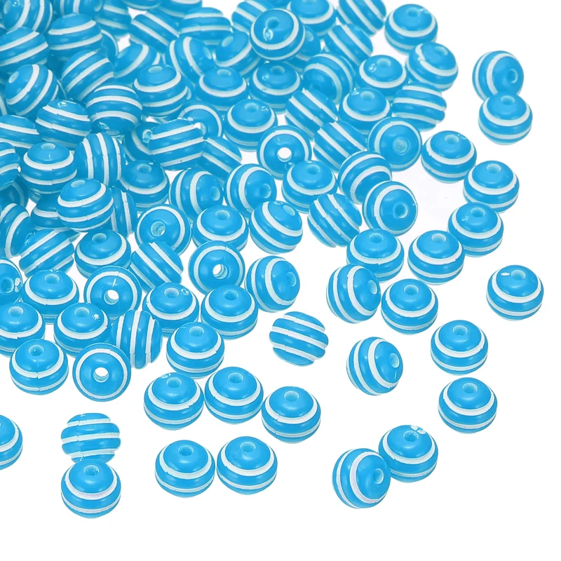 8mm Round Acrylic Rainbow Strip Beads for Jewelry, 100 Pcs, Blue and White