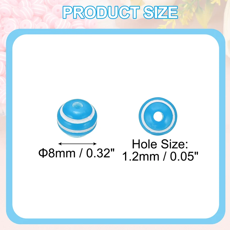 8mm Round Acrylic Rainbow Strip Beads for Jewelry, 100 Pcs, Blue and White