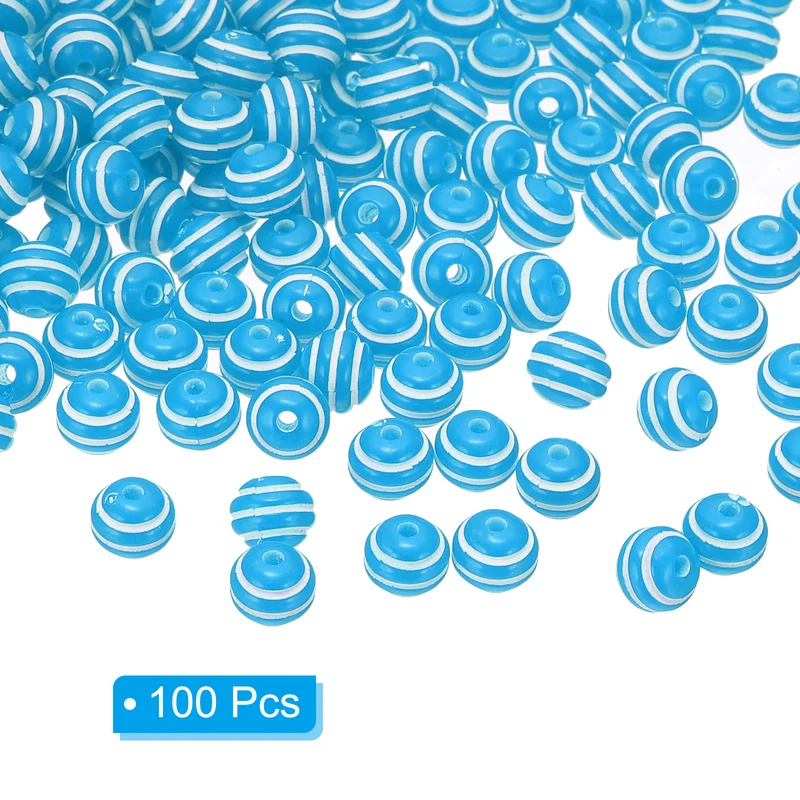 8mm Round Acrylic Rainbow Strip Beads for Jewelry, 100 Pcs, Blue and White