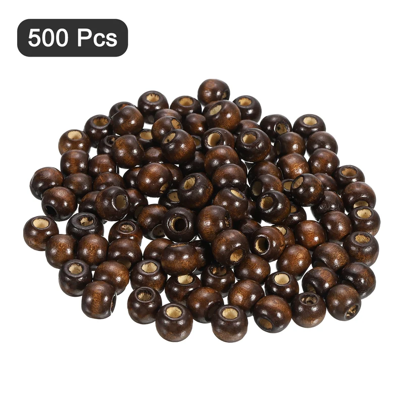 500Pcs Natural Wood Beads 10mm Diameter Round Loose Spacer Beads Dark Brown