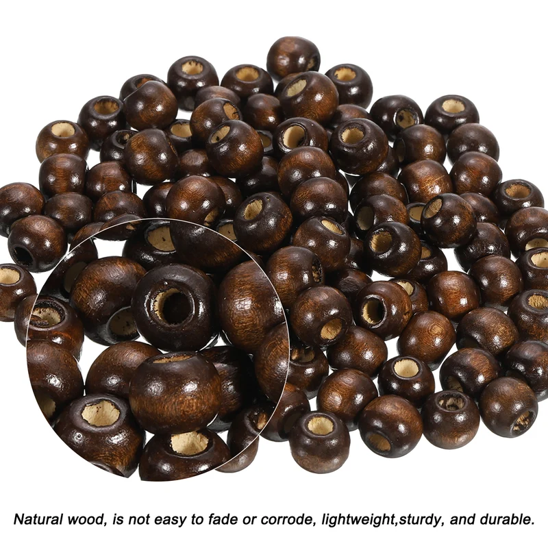 500Pcs Natural Wood Beads 10mm Diameter Round Loose Spacer Beads Dark Brown