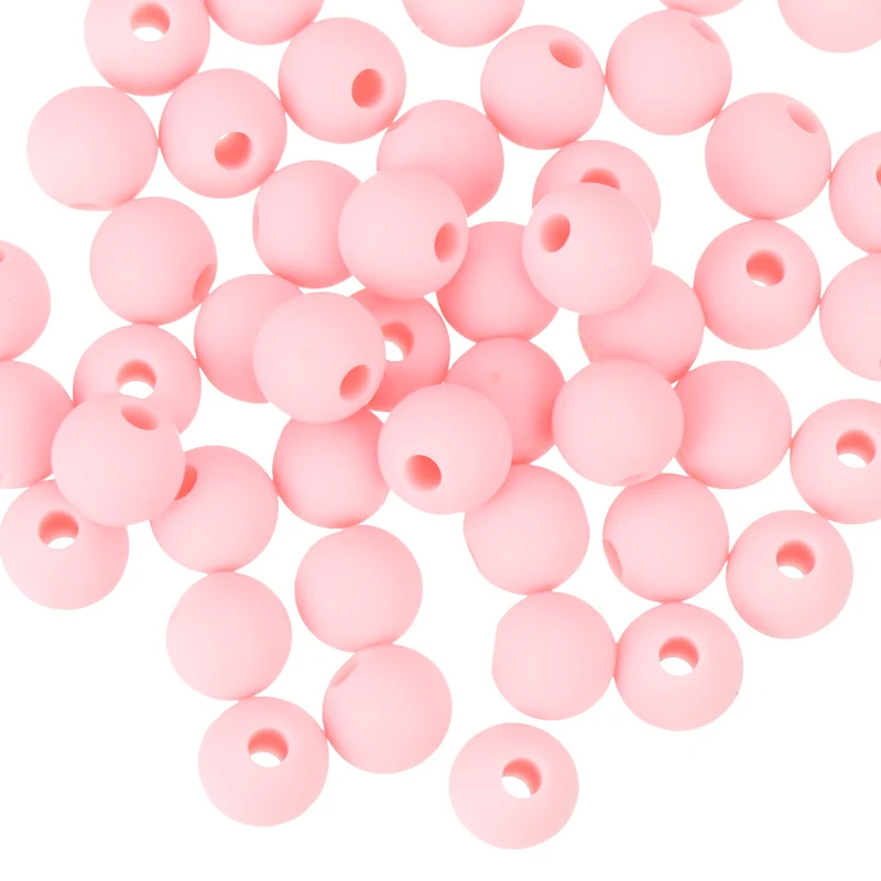 50Pcs 6mm Silicone Beads, Round Loose Rubber Bead for DIY (Light Pink)
