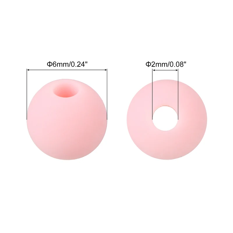 50Pcs 6mm Silicone Beads, Round Loose Rubber Bead for DIY (Light Pink)