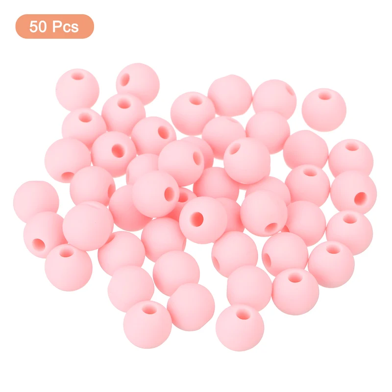 50Pcs 6mm Silicone Beads, Round Loose Rubber Bead for DIY (Light Pink)