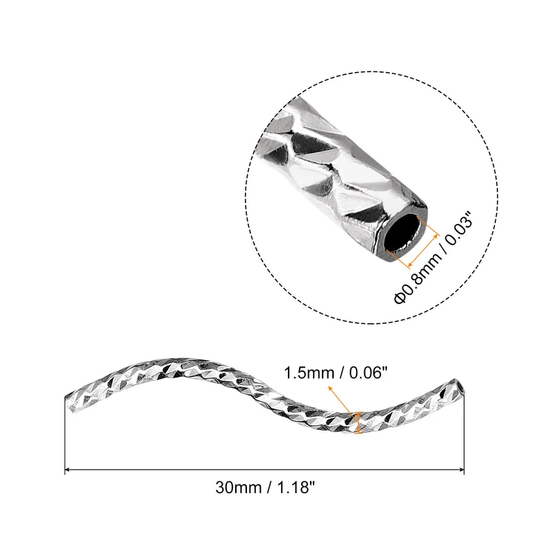 40Pcs Brass Curved Tube Beads, 1.5x30mm S Shape Plating Noodles Spacer Bead for Jewelry Craft Making, Silver White