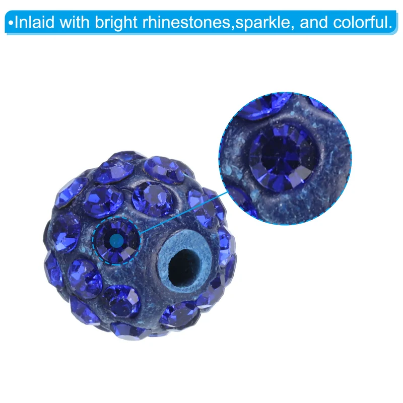 25Pcs 10mm Rhinestone Clay Beads Crystal Disco Bead for DIY Sapphire