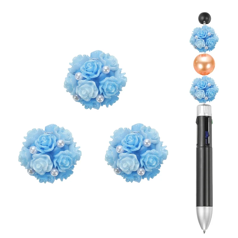 5 Pcs Rhinestone Focal Beads for Pens, 0.8" Glass Flower Beads, Bright Blue
