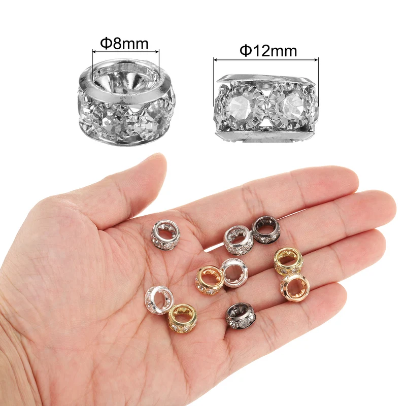 40 Pcs 12mm Large Hole Rhinestone Beads, European Bulk Spacer Bead (Silver)