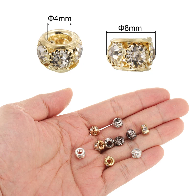 40Pack 8mm Large Hole Rhinestone Beads European Bulk Spacer Bead Gold