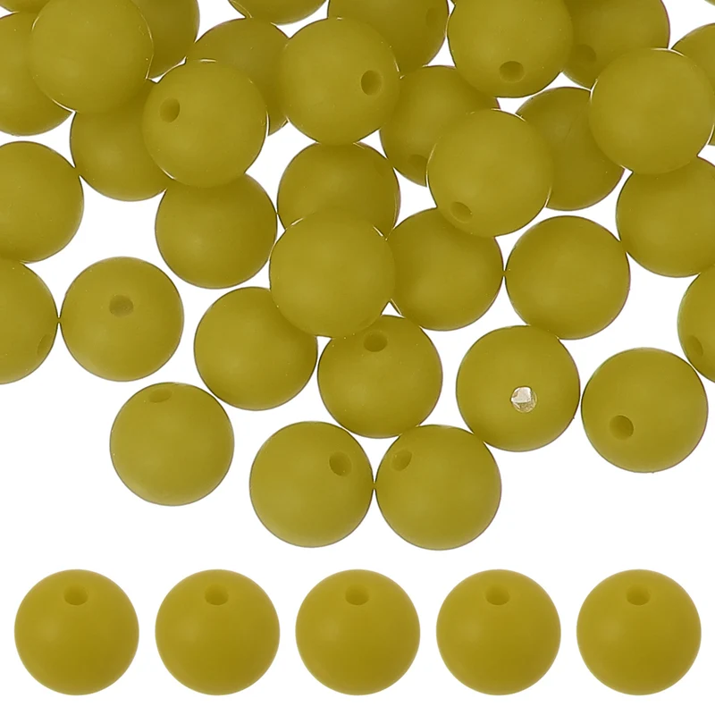 60 Pcs Silicone Beads, 9mm Bulk Beads for Keychain Making, Mustard Green