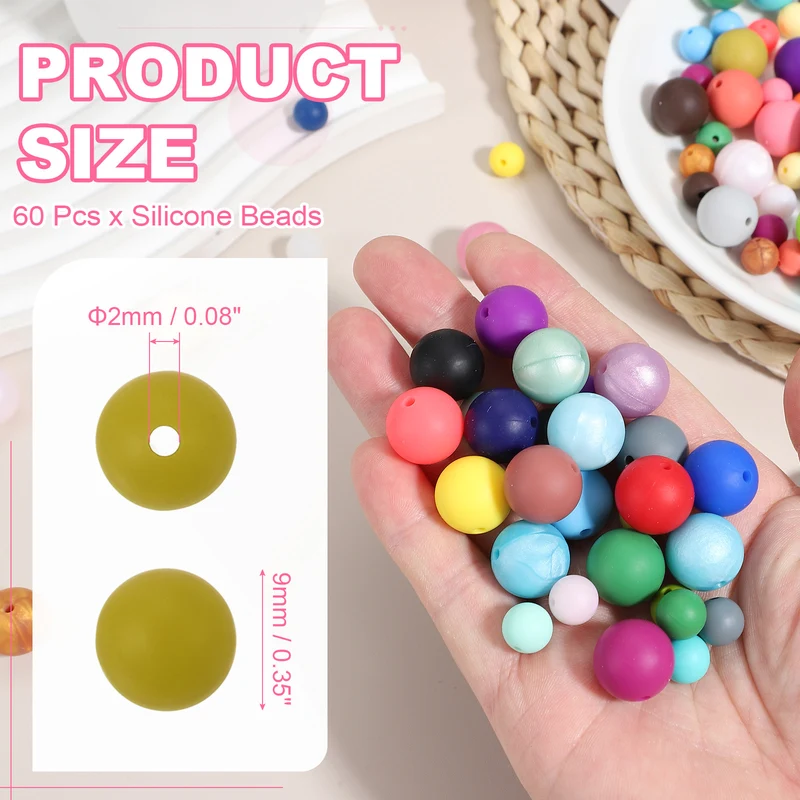 60 Pcs Silicone Beads, 9mm Bulk Beads for Keychain Making, Mustard Green