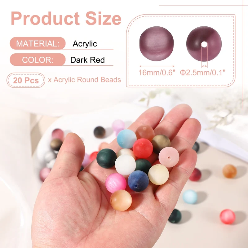 20 Pcs Acrylic Round Beads, 16mm Loose Beads for Jewelry Making, Dark Red