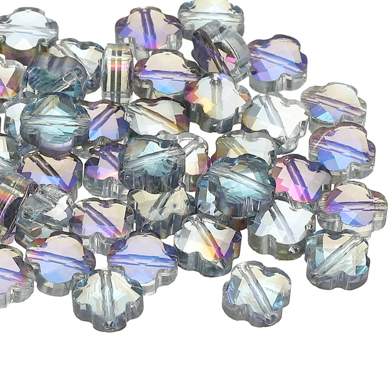 Glass Beads, 50 Pcs 8mm Shamrock Charm Transparent Crystal Glass Beads Clear Jewelry Making Supplies for Bracelets DIY Crafts, Light Purple