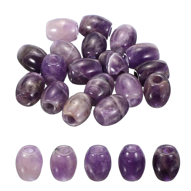 20 Pcs Large Hole 5mm Loose Stone Barrel Rondelle Beads, Purple Quartz