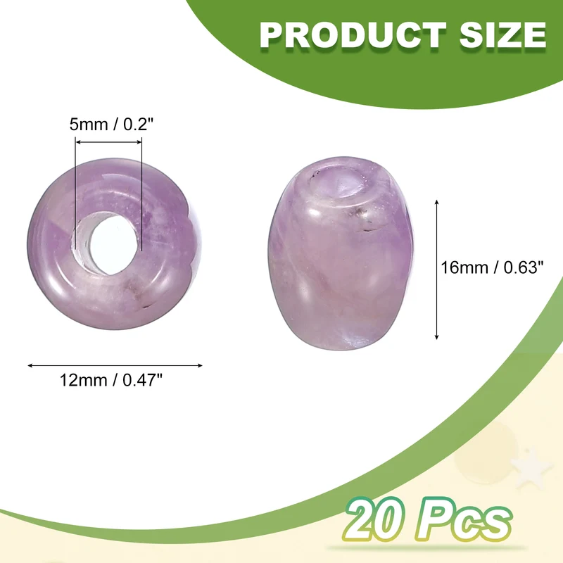 20 Pcs Large Hole 5mm Loose Stone Barrel Rondelle Beads, Purple Quartz