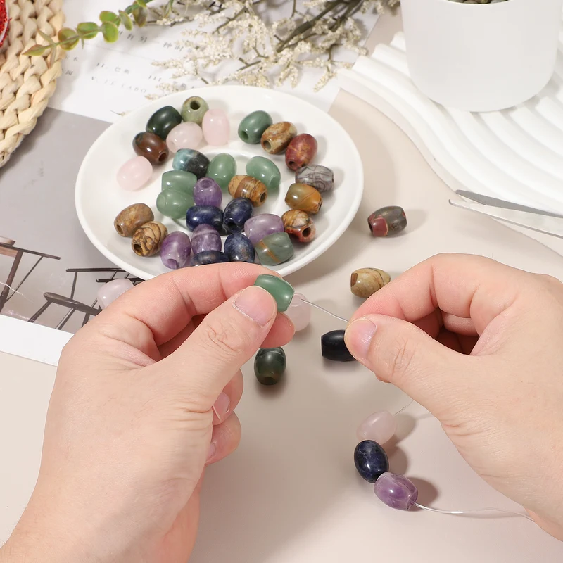 20 Pcs Large Hole 5mm Loose Stone Barrel Rondelle Beads, Purple Quartz