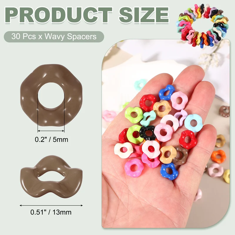 30 Pcs Wavy Spacers, Acrylic Flower Beads Wave Focal Bead, Dark Brown
