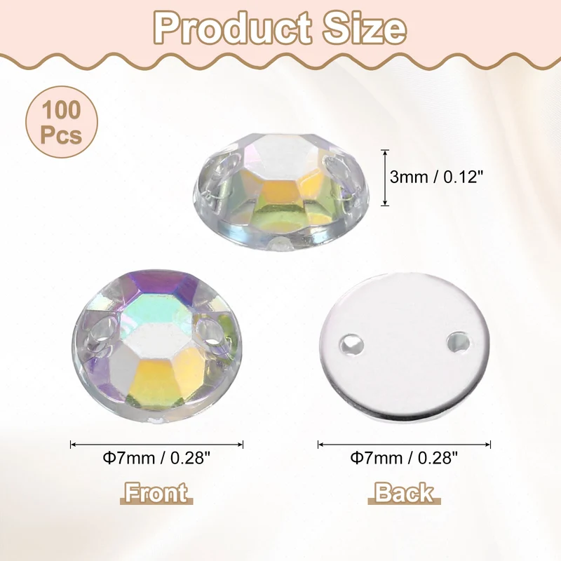 100Pcs Flat Back Sew on Rhinestones Beads, 7mm Crystal Round Gems, Clear AB