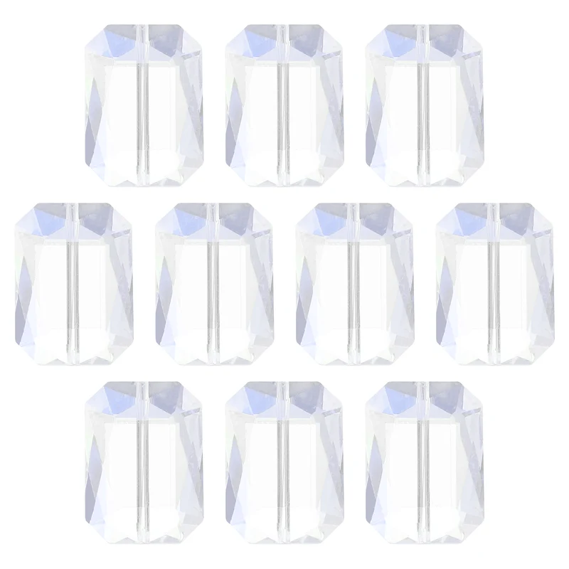 10Pcs Rectangle Crystal Glass Beads, Faceted Glass Beads, Colorful
