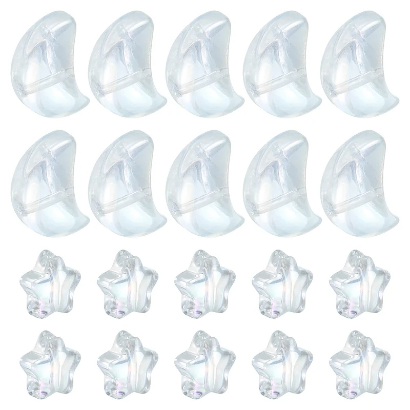 60Pcs Star Moon Shaped Beads, 2 Style Acrylic Spacer Beads White Purple