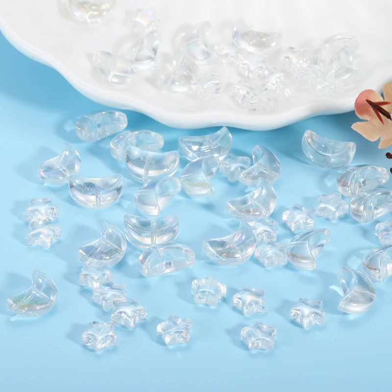 60Pcs Star Moon Shaped Beads, 2 Style Acrylic Spacer Beads White Purple