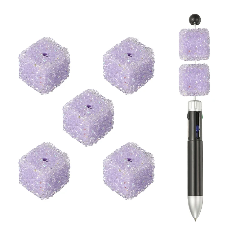 5 Pcs Square Rhinestone Beads for Pens, 17mm Sugar Beads for DIY, Lavender