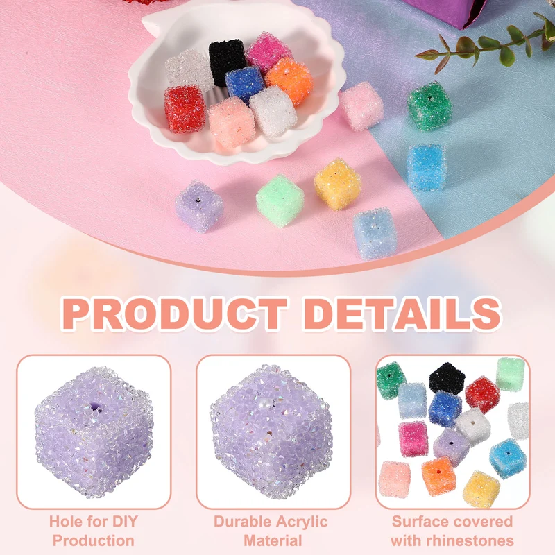 5 Pcs Square Rhinestone Beads for Pens, 17mm Sugar Beads for DIY, Lavender