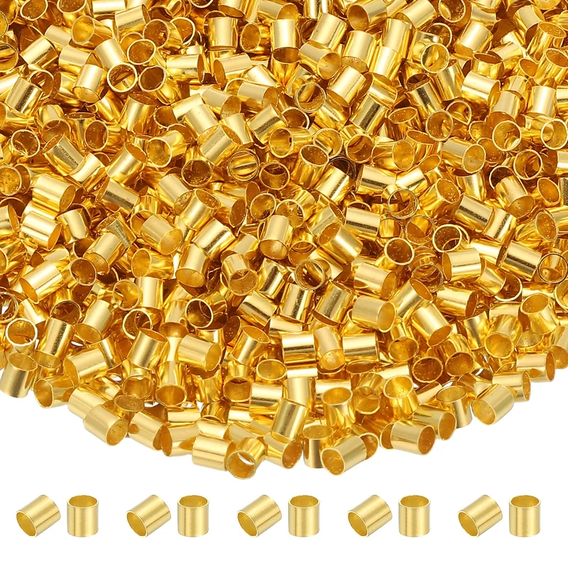 2000 Pcs Tube Crimp Beads, 2.5x2.5mm Crimp Beads for Jewelry Making, Gold