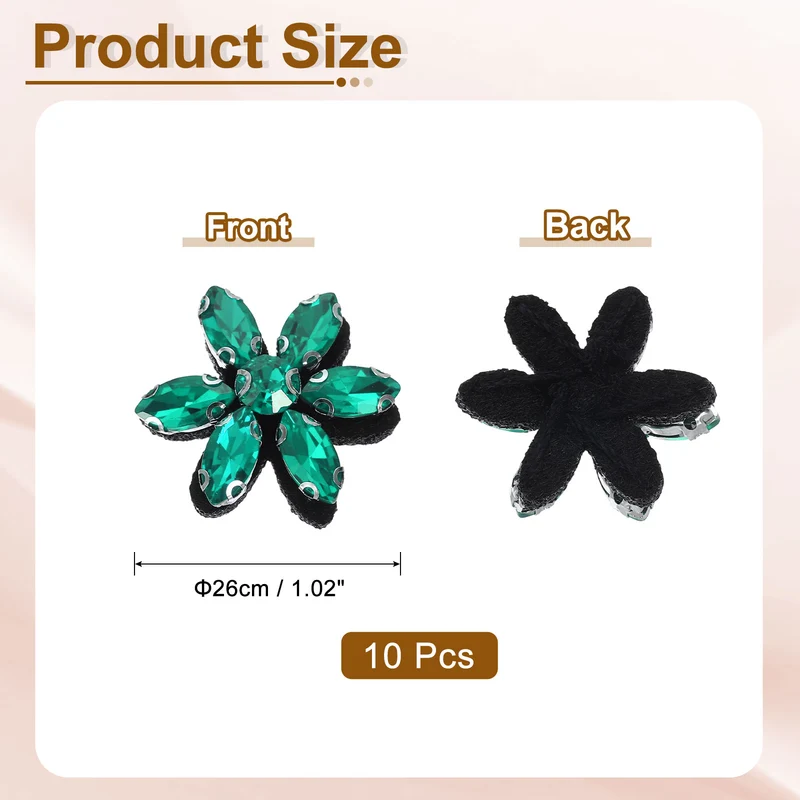 10Pcs Handmade Flower Beaded Patches, Glass Crystal Appliques, Green