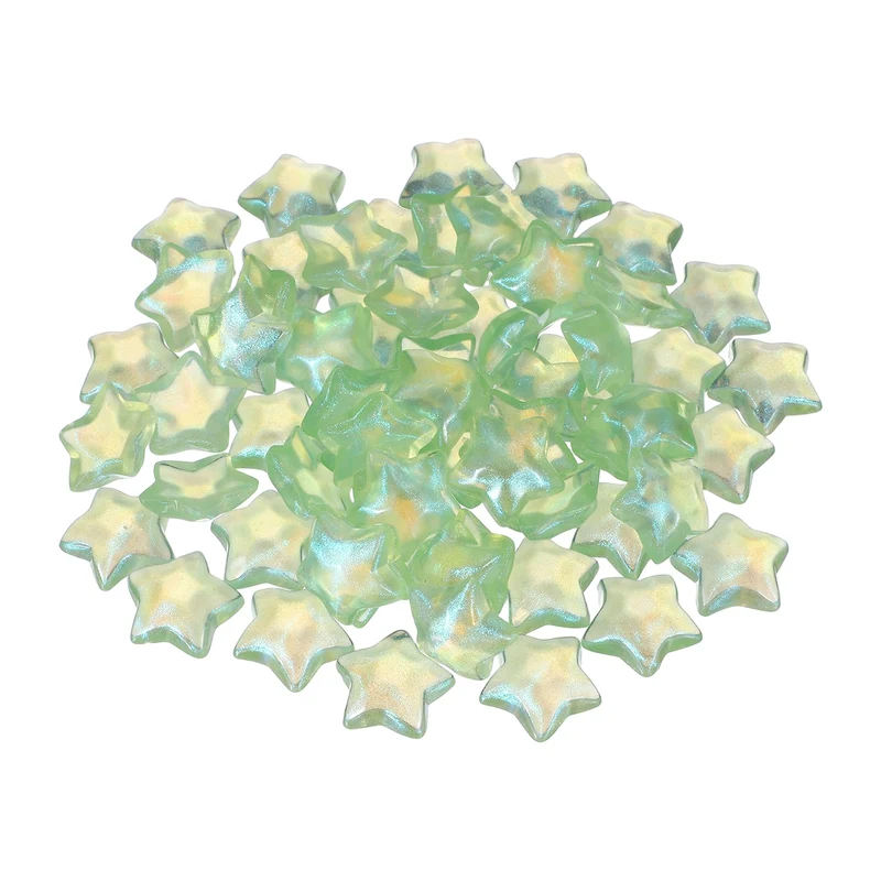 50 Pcs Flat Back Resin Star Beads, Glitter Star Charm, Green