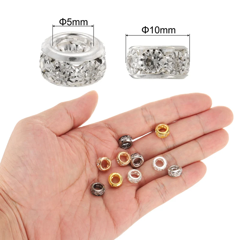 40 Pcs 10mm Large Hole Rhinestone Beads, European Bulk Bead (Bright Silver)