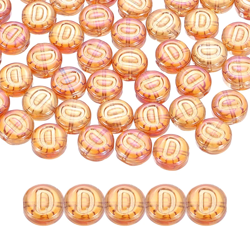 60Pcs Glass Letter Beads, 10mm D Initial Letter Spacer Beads, Red Orange