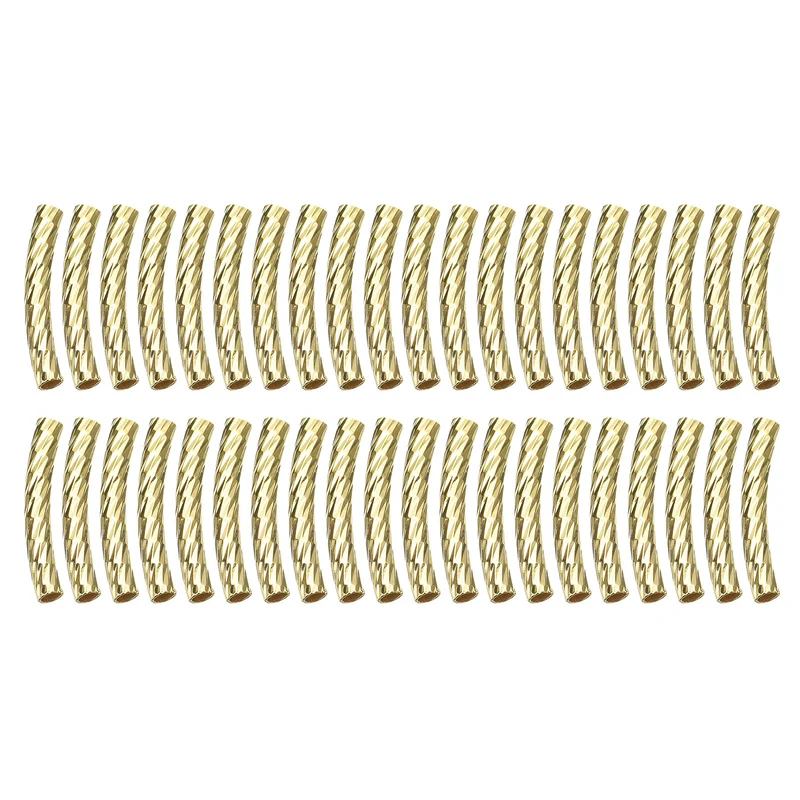 40Pcs Brass Curved Tube Beads, 3x20mm Noodles Spacer Bead, Light Golden