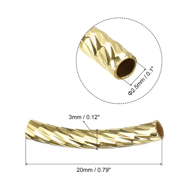 40Pcs Brass Curved Tube Beads, 3x20mm Noodles Spacer Bead, Light Golden