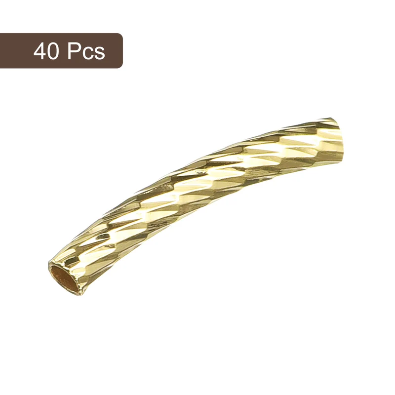 40Pcs Brass Curved Tube Beads, 3x20mm Noodles Spacer Bead, Light Golden
