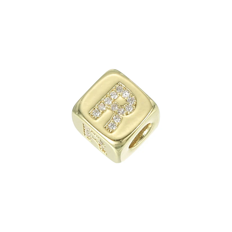 Rhinestone Letters Cube Beads, 26 Letters Dice Charm Alphabet R