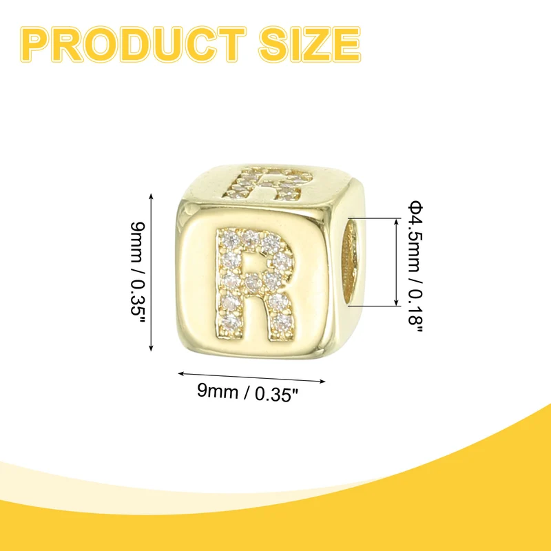 Rhinestone Letters Cube Beads, 26 Letters Dice Charm Alphabet R
